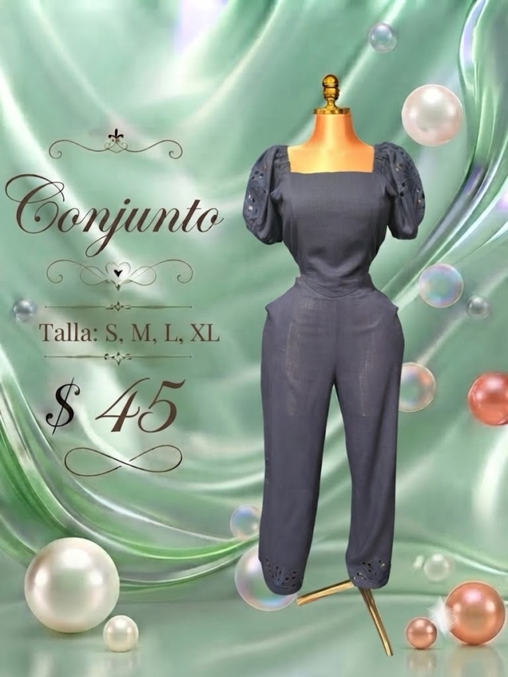 Women’s Slate Gray Puff-Sleeve Set